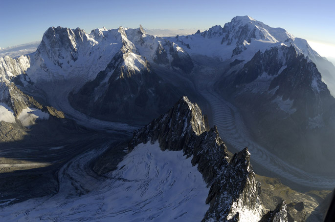 9.21.06 | Aerial view of Mont Blanc and the Mer de Glace glacier in France.